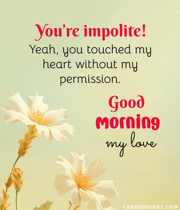 You’re impolite! Yeah, you touched my heart without my permission. Good Morning, Cutie!