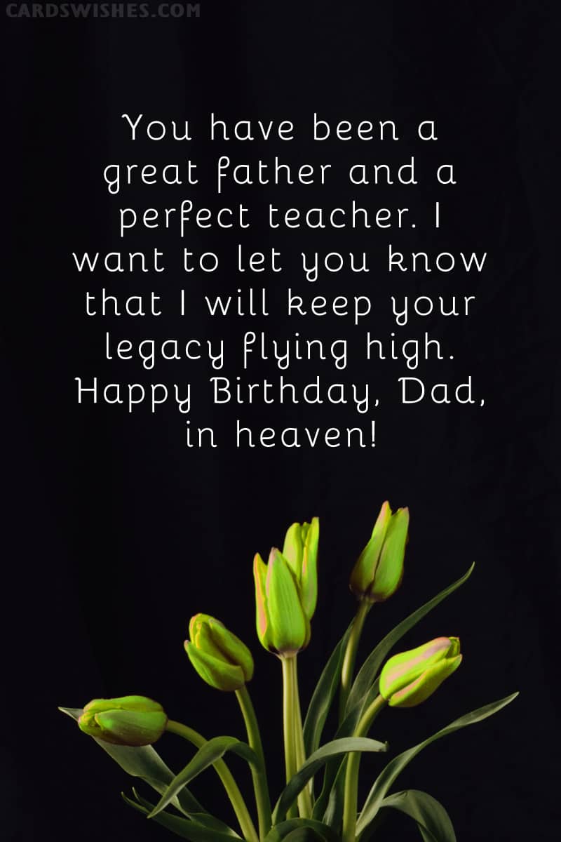 You have been a great father and a perfect teacher. I want to let you know that I will keep your legacy flying high. Happy Birthday, Dad, in heaven!