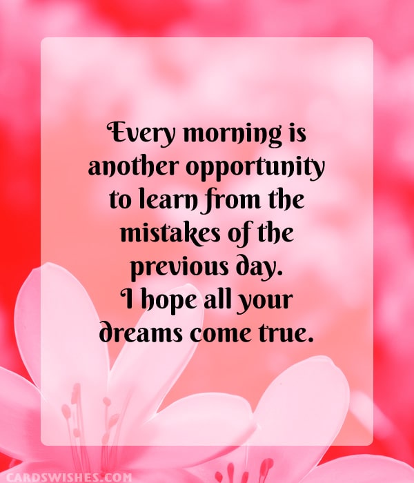 Every morning is another opportunity to learn from the mistakes of the previous day. I hope all your dreams come true.